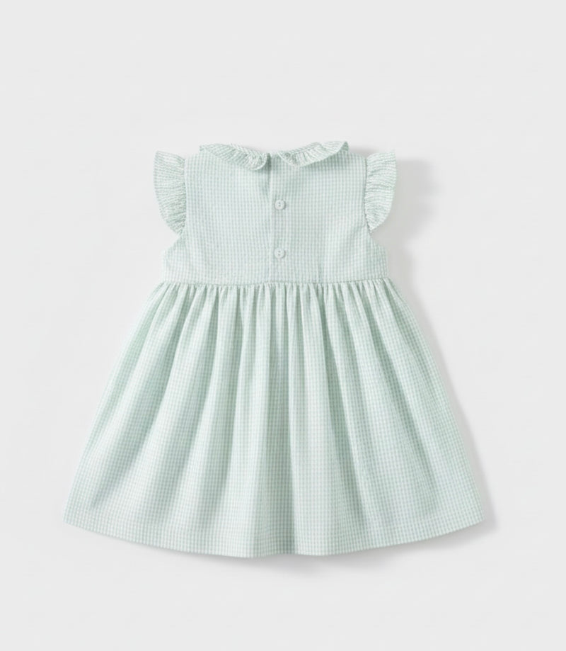 Chargez l'image dans la visionneuse de la galerie, Robe bébé fille en coton à carreaux verts
