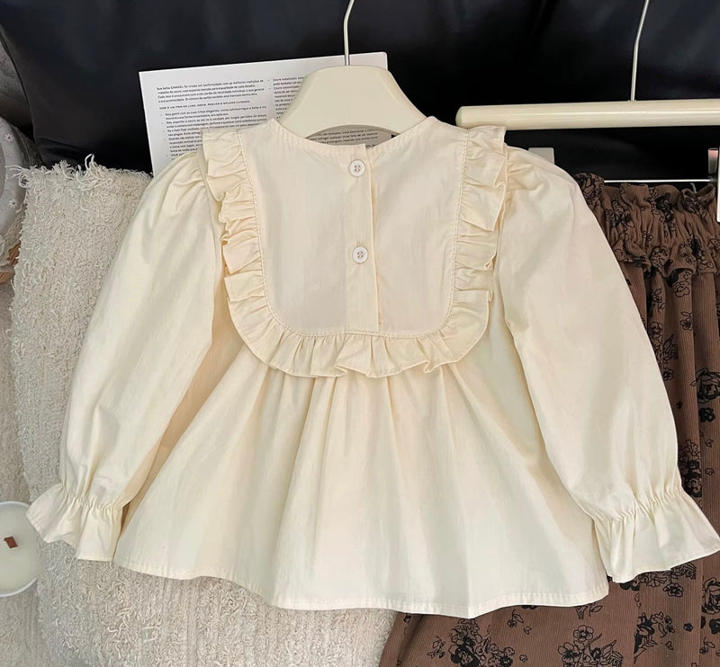 Chargez l&#39;image dans la visionneuse de la galerie, Chemise pour filles manches longues ivoire broderies – Kali - Boutique Kaki Lilas
