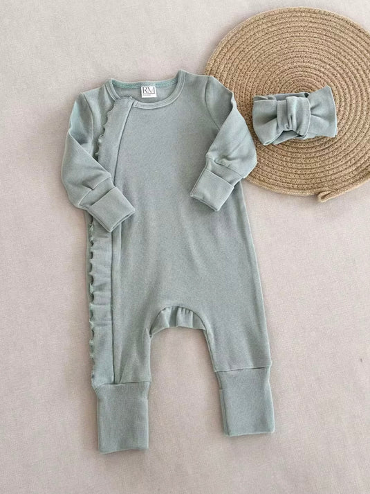 Combinaison bébé fille manches longues en coton doux avec bandeau – Kali