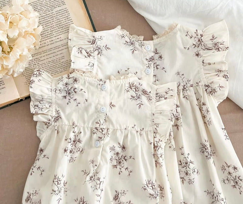 Chargez l&#39;image dans la visionneuse de la galerie, Robe bébé fille d’été sans manches à imprimé floral – Modèle Kali en coton léger
