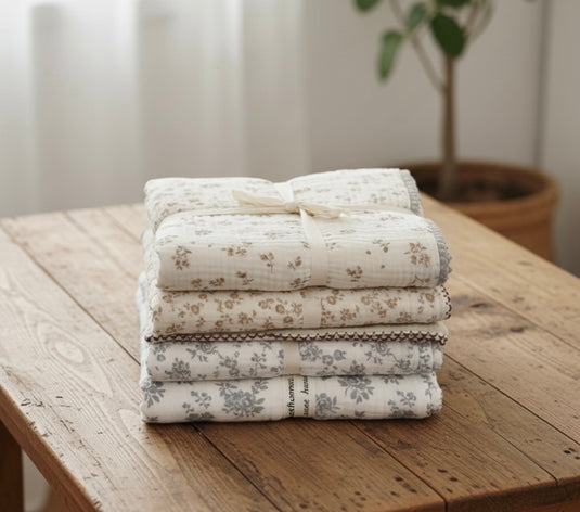 Couverture bébé florale vintage 100% coton – Kaki Lilas