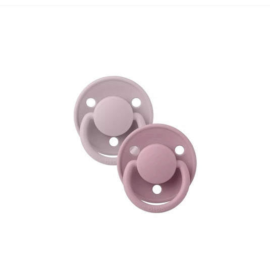 Paquet contenant deux suces Bibs en silicone couleur Heather et Dusky lilas