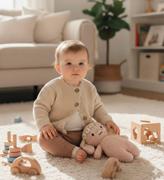 Cardigan bébé coton beige doux – Kali