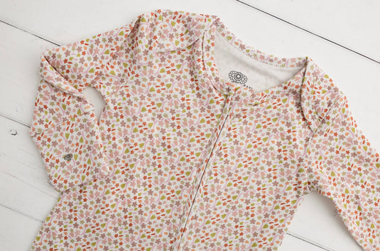 Baby girl organic cotton romper with pink and lime floral print – Khaki Lilac