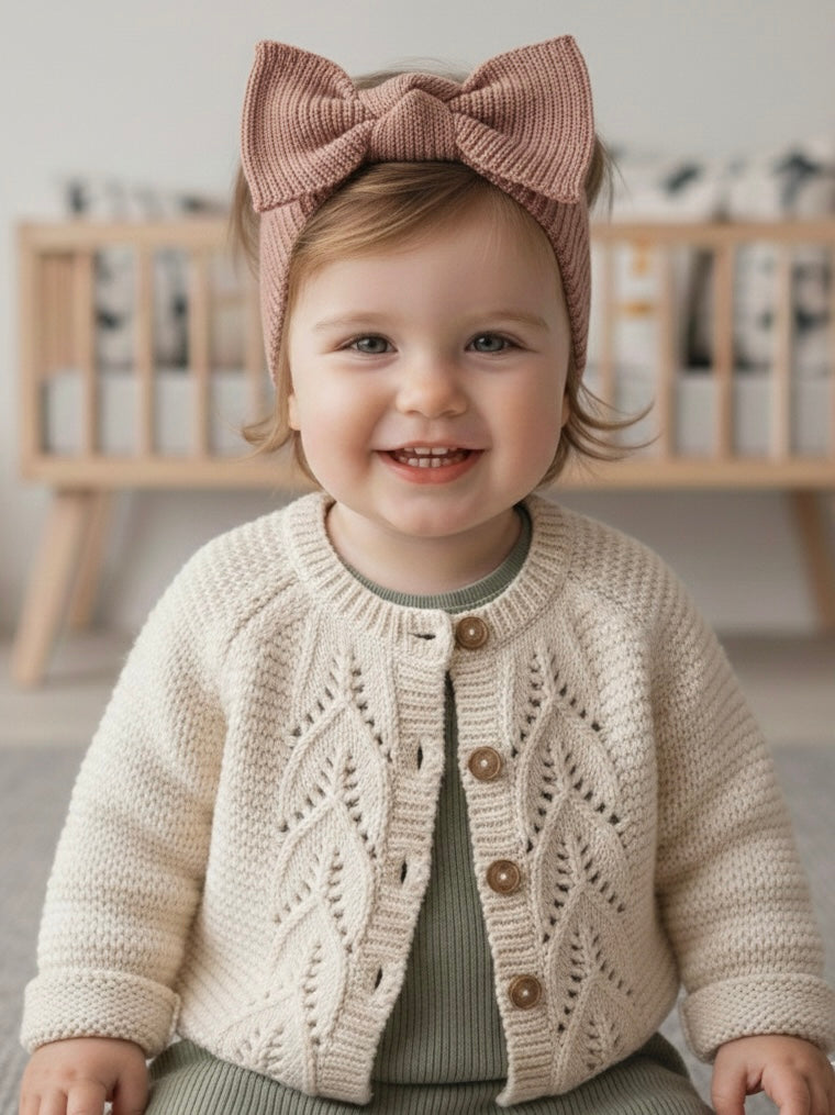 Chargez l'image dans la visionneuse de la galerie, Cardigan bébé doux 100% coton – Ivoire Blush
