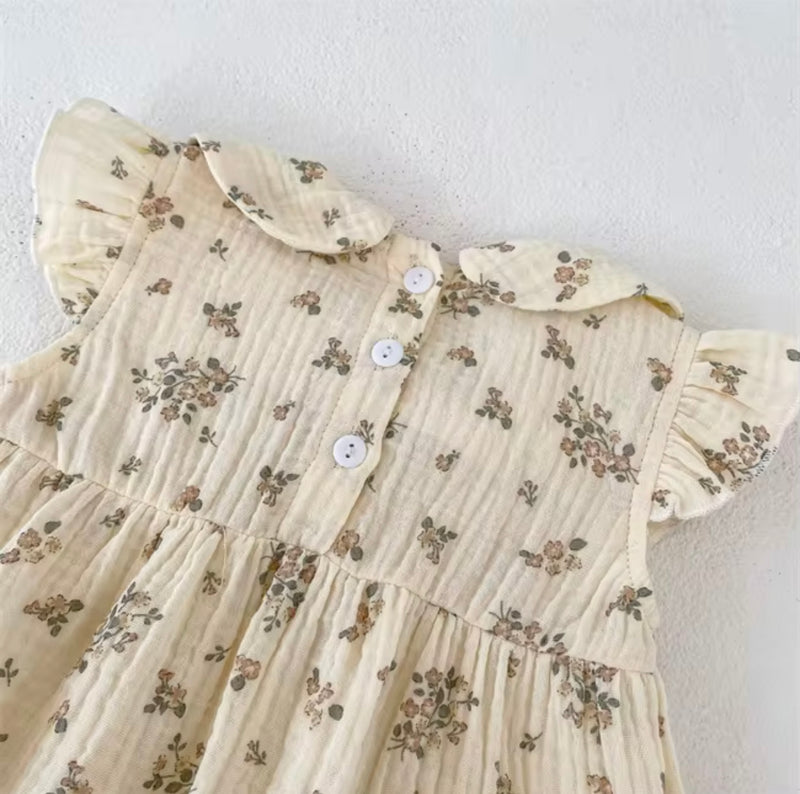 Chargez l&#39;image dans la visionneuse de la galerie, Barboteuse bébé fille coton nid d’abeille – motif fleuri – Kali
