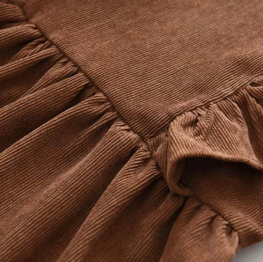 Corduroy Ruffle Dress for Girls - Autumn-Winter