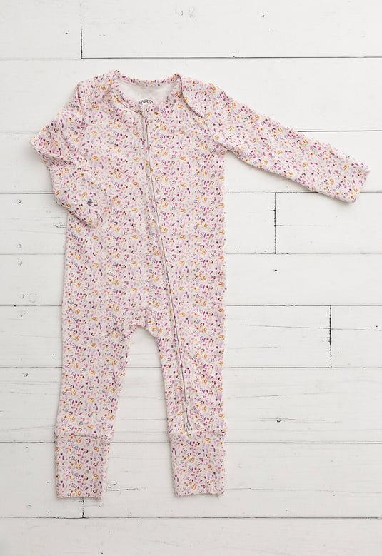 Barboteuse bébé coton bio motif feuilles lavandes – Kaki Lilas