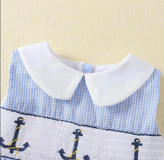 Robe bébé fille haut de gamme à carreaux bleus – Modèle Kali en coton doux