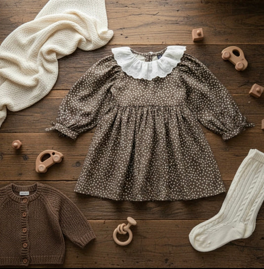 Robe coton fleurie d’automne brune– Kali