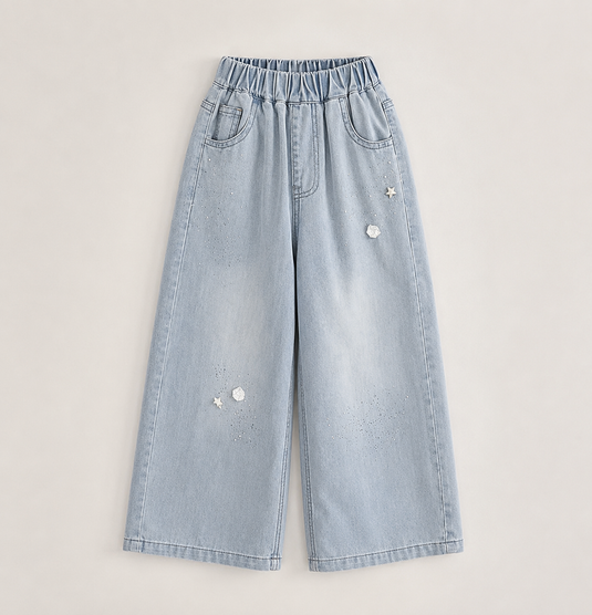 Girl's Embroidered Wide-Leg Denim Jeans – Autumn-Winter