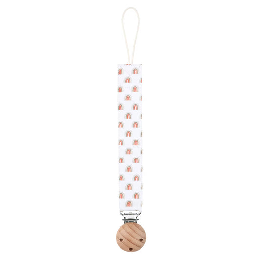 Attache-sucette bébé en coton Kali – Motifs colorés et bois naturel - Boutique Kaki Lilas