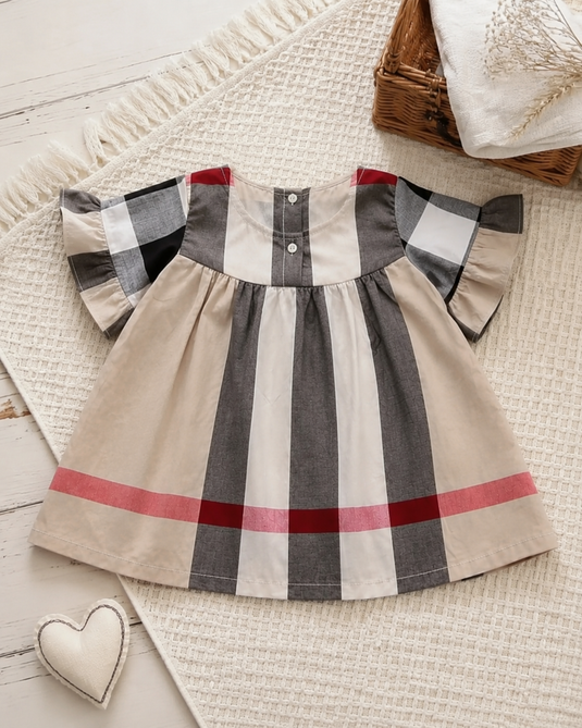 Robe bébé fille à carreaux beige style britannique
