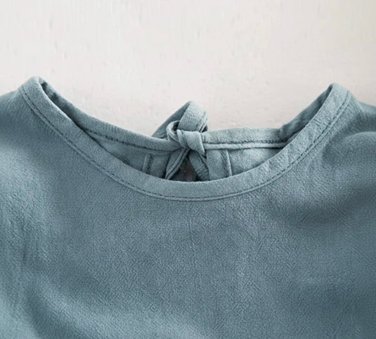 Robe pour filles bleue à manches à volants – Vichy