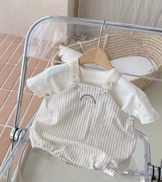 Barboteuse bébé à bretelles – Motif arc-en-ciel – Kali – Coton doux