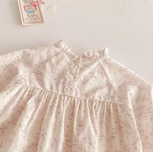 Robe bébé fille haut de gamme fleurie rose à manches longues – Modèle Kali en coton doux