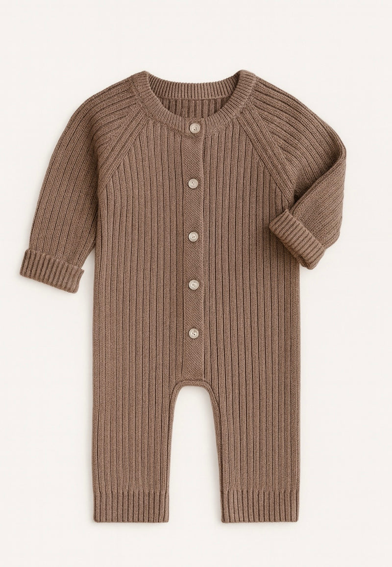 Load image into Gallery viewer, Baby boy cotton knit romper – Khaki lilac

