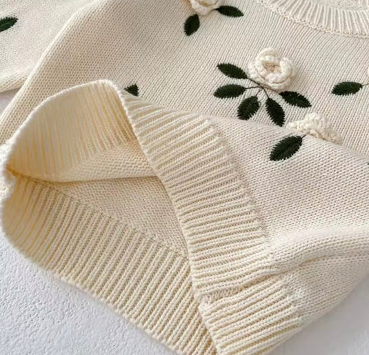 Pull bébé fille en coton avec fleurs brodées à la main – Modèle Kali