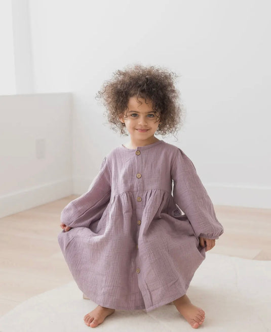 Robe à manches bouffantes Lilas 1-2 ans coton bio