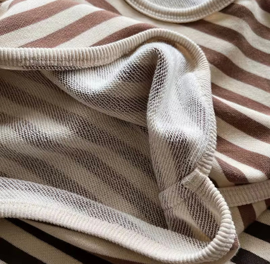 Chandail garçon coton épais rayé confortable– Kaki Lilas