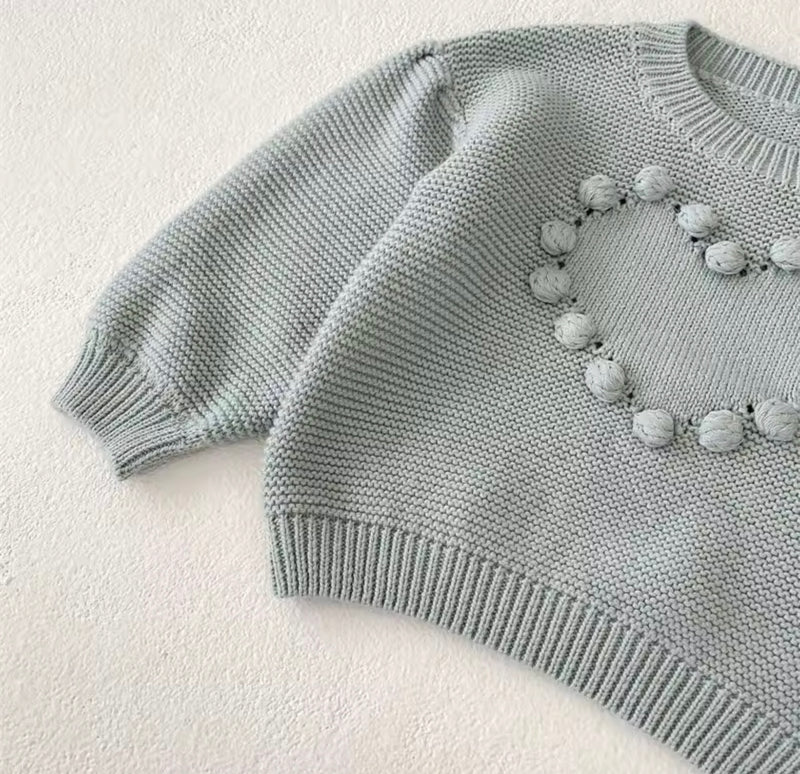 Chargez l&#39;image dans la visionneuse de la galerie, ✨ Pull bébé fille en coton doux avec cœur brodé – Kaki Lilas
