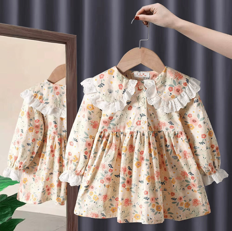 Load image into Gallery viewer, Baby girl&#39;s summer dress with floral patterns - Kali model, light and colorful
