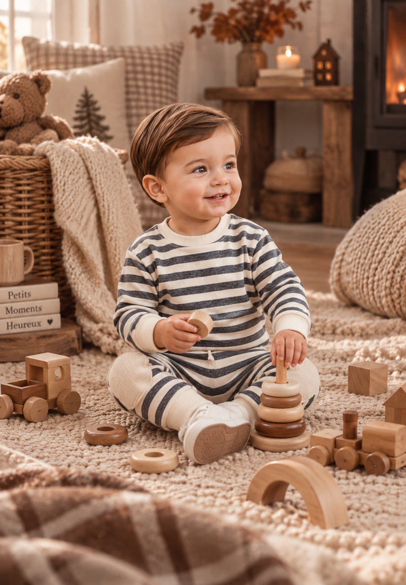 Load image into Gallery viewer, Soft cotton striped baby boy outfit – Autumn-Winter
