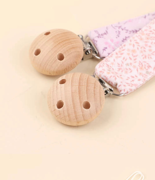 Attache-sucette bébé en coton Kali – Motifs colorés et bois naturel - Boutique Kaki Lilas