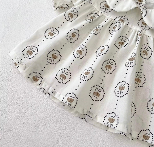 Barboteuse bébé fille été à motifs ronds fleuris