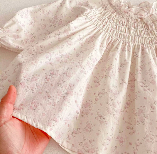 Robe bébé fille haut de gamme fleurie rose à manches longues – Modèle Kali en coton doux