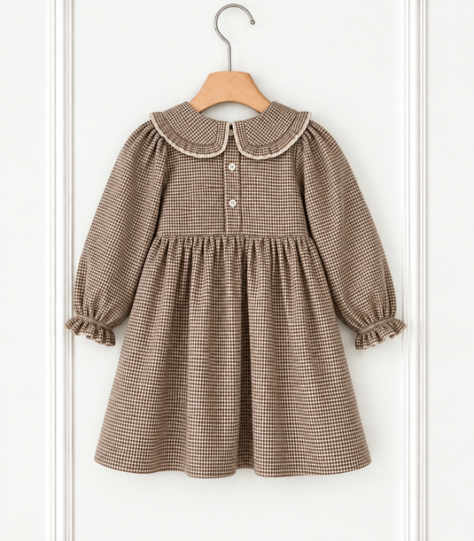 Robe Charlotte bébé fille à col Claudine à carreaux – Automne-Hiver