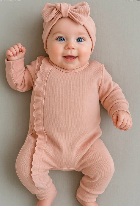 Combinaison bébé fille manches longues en coton doux avec bandeau – Kali