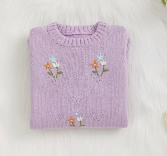 Combinaison bébé en tricot doux lilas brodée