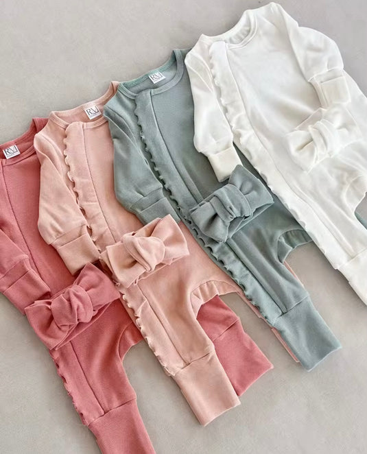 Combinaison bébé fille manches longues en coton doux avec bandeau – Kali