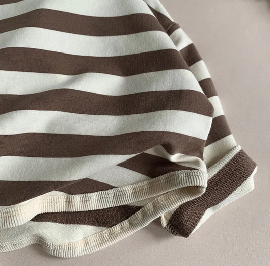Chandail garçon coton rayé confortable– Kaki Lilas