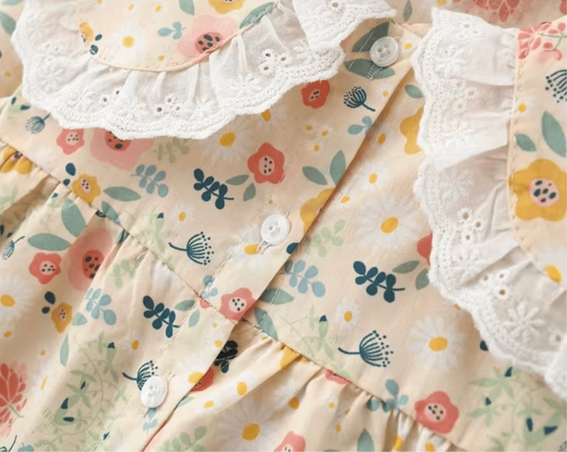 Load image into Gallery viewer, Baby girl&#39;s summer dress with floral patterns - Kali model, light and colorful
