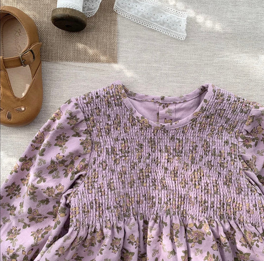 Chemise pour fille coton motif fleurie lavande – Kali