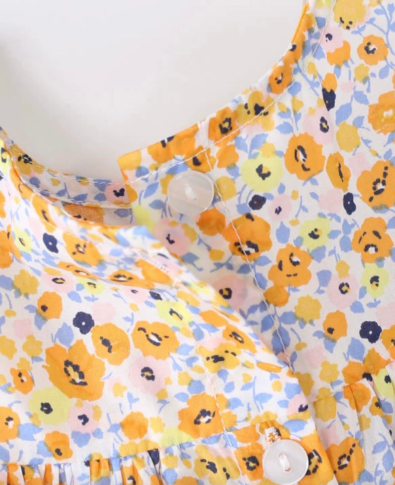 Chargez l'image dans la visionneuse de la galerie, Robe à fleurs jaunes pour filles Léonie
