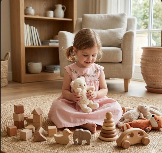 Robe fille rose brodée à col rond Vichy