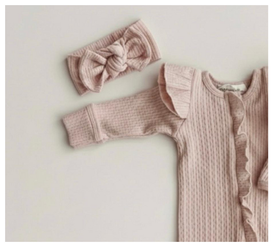 Barboteuse bébé fille style boho avec bandeau assorti