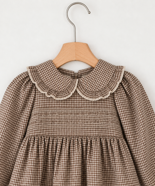 Robe Charlotte bébé fille à col Claudine à carreaux – Automne-Hiver
