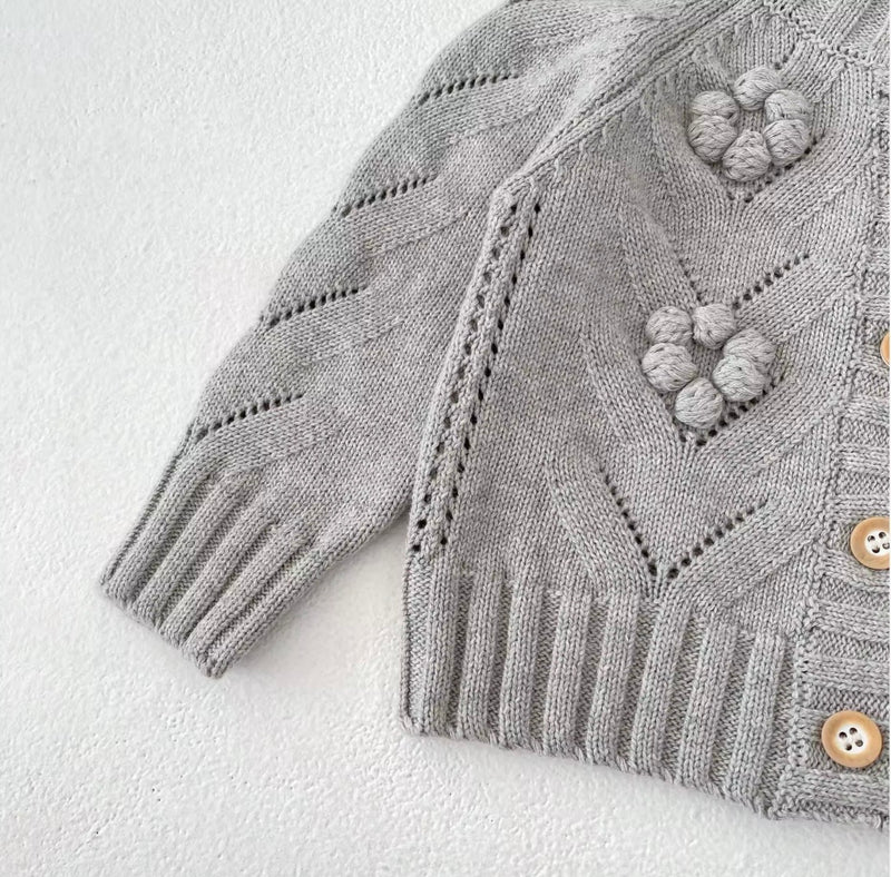 Load image into Gallery viewer, Girls' Grey Knitted Daisy Cardigan – Autumn-Winter
