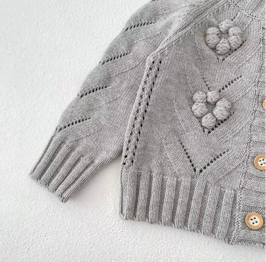 Girls' Grey Knitted Daisy Cardigan – Autumn-Winter