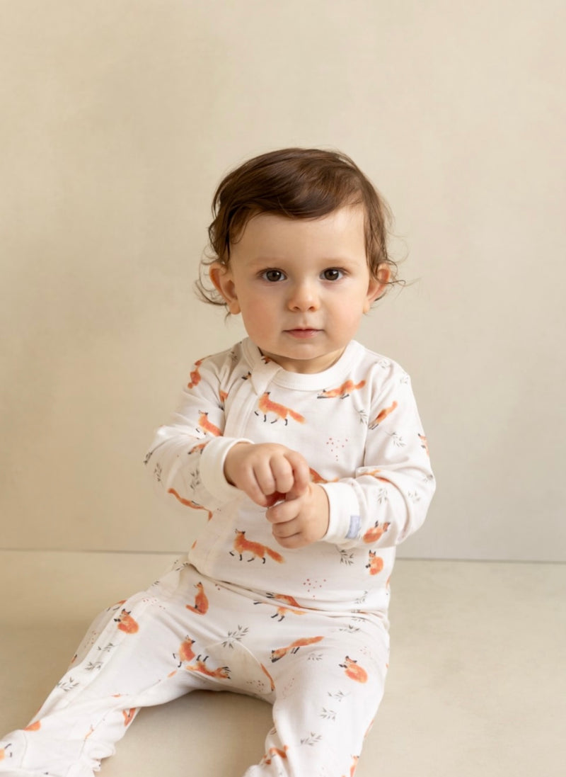 Chargez l&#39;image dans la visionneuse de la galerie, Pyjama modal une pièce pour bébé imprimé à motifs de renard
