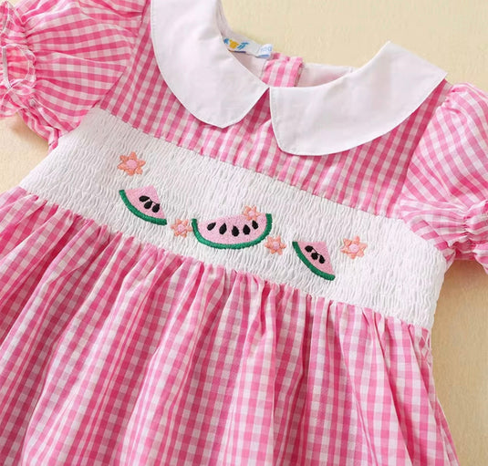 Robe fille en coton à carreaux roses