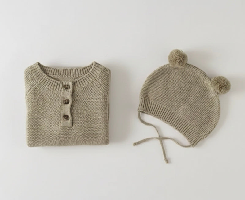 Chargez l'image dans la visionneuse de la galerie, Combinaison bébé tricot coton doux + bonnet – Kali
