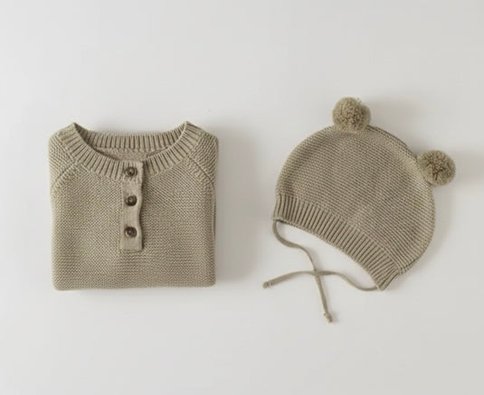 Combinaison bébé tricot coton doux + bonnet – Kali