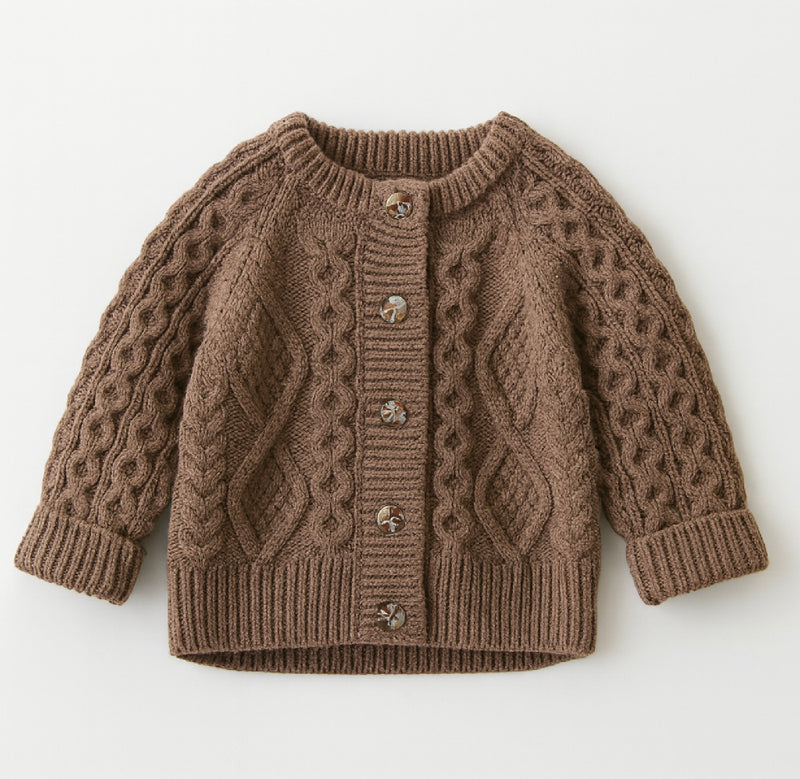 Chargez l'image dans la visionneuse de la galerie, Cardigan pour filles automne-hiver tricot café et marron – Kali
