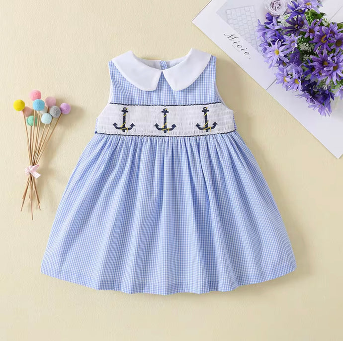 Robe bébé fille haut de gamme à carreaux bleus – Modèle Kali en coton doux