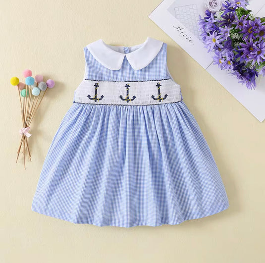 Robe bébé fille haut de gamme à carreaux bleus – Modèle Kali en coton doux